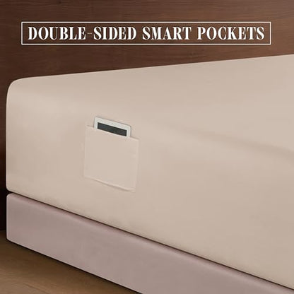 Elegant Comfort 4-Piece Bed Sheet Set - Luxury Bedding 1500 Premium Hotel Quality Microfiber, All Around Elastic 18-24 Inches Deep Fitted Sheet- Extra Deep Pocket Sheets, Full, Cream Beige