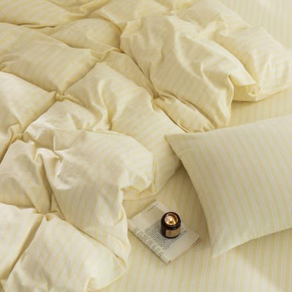 FOSSA Striped Duvet Cover Set 100% Washed Cotton Linen Feel King