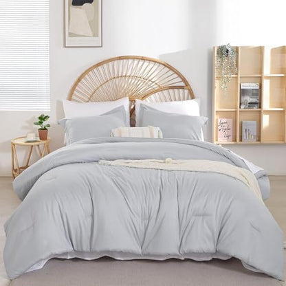 weigelia Queen Comforter Set 7 Pieces Queen Size Comforter Set Light Grey Comforter Queen Size Soft Comforter with Fitted Sheets, Flat Sheets, Pillow Shams, and Pillowcases