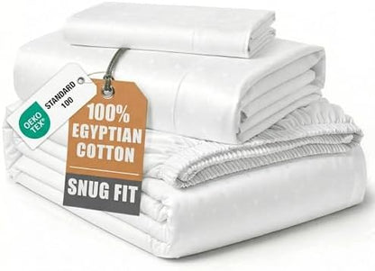 LANE LINEN Twin Bed Sheets 100% Egyptian Cotton Sateen - White Swiss Dot