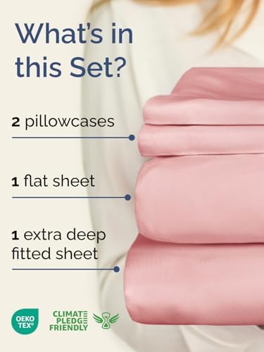 Extra Deep King Sheet Set - 4 Piece Breathable & Cooling Sheets - Baby Pink