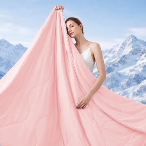 ELNIDO QUEEN Cooling Comforter for Hot Sleepers, Summer Cooling Blanket Twin Size for Night Sweats, Breathable All-Season Lightweight Blanket, (68x90 inch，Pink