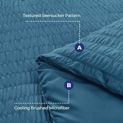 HYMOKEGE Teal Twin XL Comforter Set Seersucker 5 Pieces, All Season Luxury Bed in a Bag for Bedroom, Bedding Set with Comforter, Sheets, Pillowcase & Sham