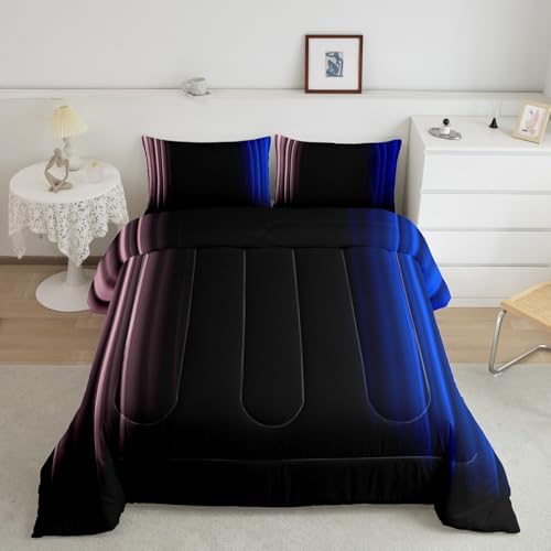 Feelyou Teens Abstract Ombre Decorations Bedding Set for Kids Women Pink Blue and Black Comforter Set Geometric Modern Quilt Set Room 3Pcs Queen Size