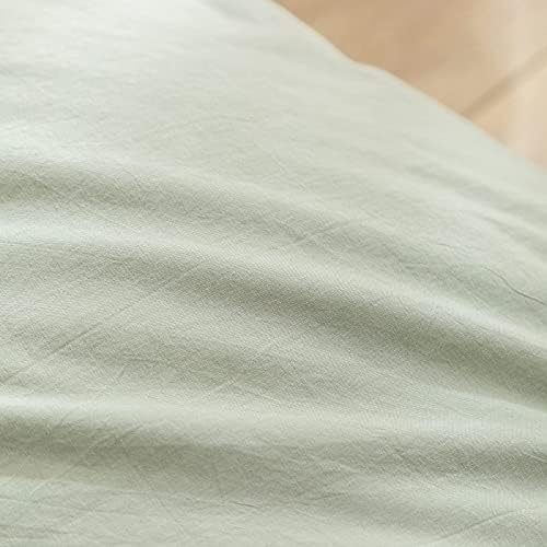 BESTOUCH Cotton Solid Duvet Cover Set Linen Feel Sage Green Queen