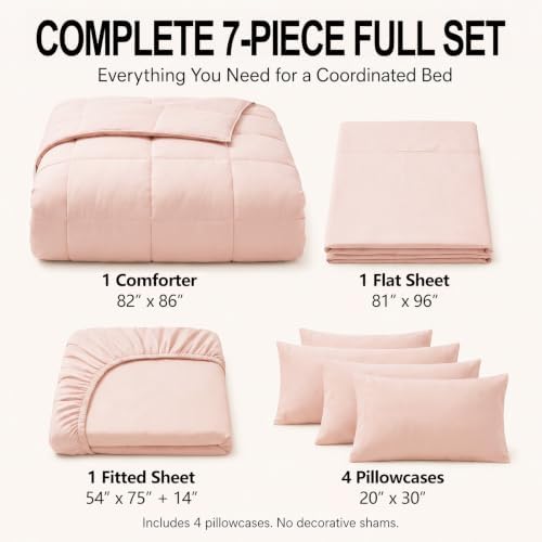 CozyLux Full Size Comforter Sets Blush Pink - 7 Pieces Bed in a Bag
