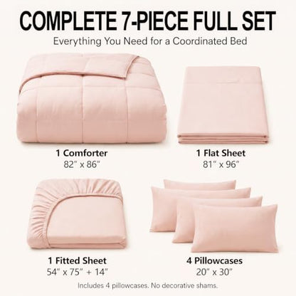 CozyLux Full Size Comforter Sets Blush Pink - 7 Pieces Bed in a Bag