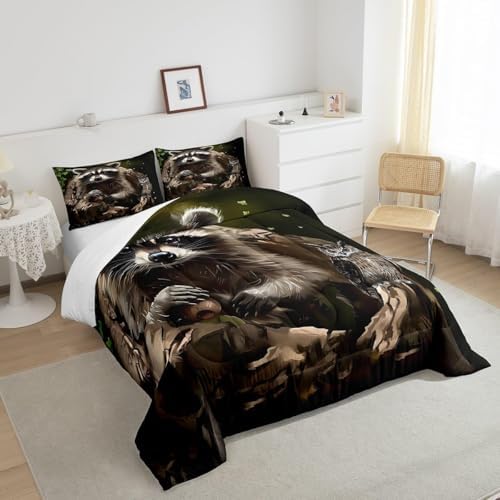 Feelyou Cute Raccoon Comforter Set Toddler Size 3 Pieces for Girls Boys