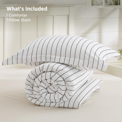 Bedsure Black and White Comforter Set Twin, Soft Fall Striped Bed 2 pcs