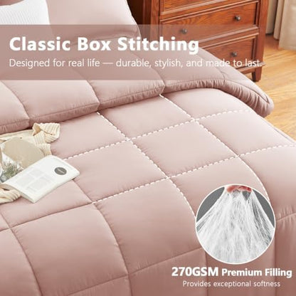 CozyLux Full Size Comforter Sets, 3-Piece Box-Stitched, Dusty Pink