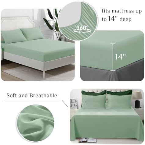 JOLLYVOGUE Full Comforter Set, Ultra-Soft Bed in a Bag Full Size 7 Pieces, Oeko-TEX Certified Bedding Set with Down Alternative Comforter, Sheets, Pillowcases & Shams, Dark Green & Light Green