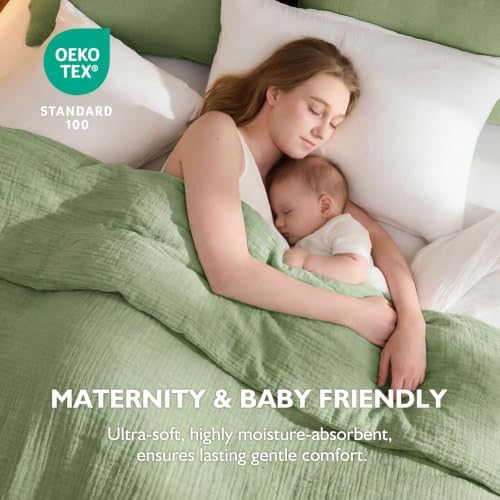 EMME Muslin Cotton Duvet Cover Set Linen Like Sage Green Twin