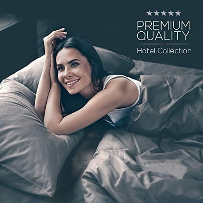 Mueller Luxury 6 PC Full Size Bed Sheets, Super Soft, Deep Pocket up to 16" Full Size Sheets, Transfers Heat, Breathes Better, Hypoallergenic, Wrinkle-Resistant, Oeko-TEX, Light Grey