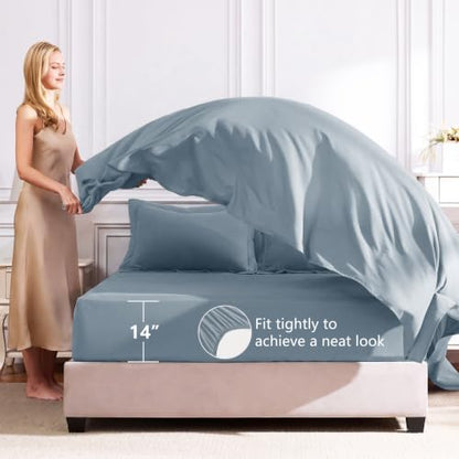 CozyLux King Comforter Set 102"x90" Dusty Blue - 7 Piece Bed in a Bag