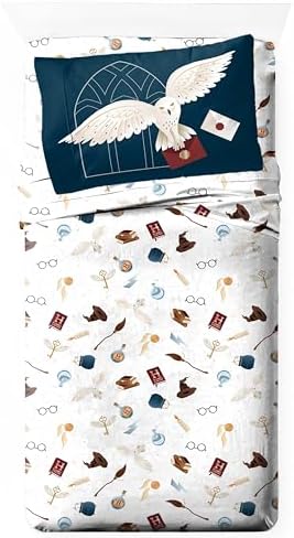 Jay Franco Kids Sheet Set with Fitted, Flat Sheets & Pillow Cover - Ultra-Soft Bedding with Pillowcase for Room Decor, Multi - Harry Potter, 3 Piece Twin