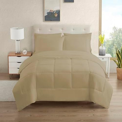 RV Short Queen Comforter Set for RV Camper - Comforter Set with Fitted & Flat Sheet, 4 Pillowcases - Tailored for RV Short Queen Beds - Cozy Essentials for Your RV Bedroom, Taupe