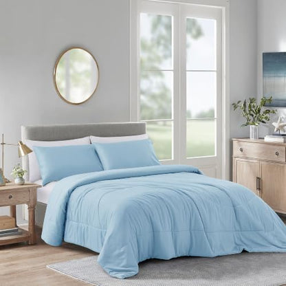 Zaizaihome Bamboo Viscose Comforter Set Queen Size 3 Pieces - Sky Blue