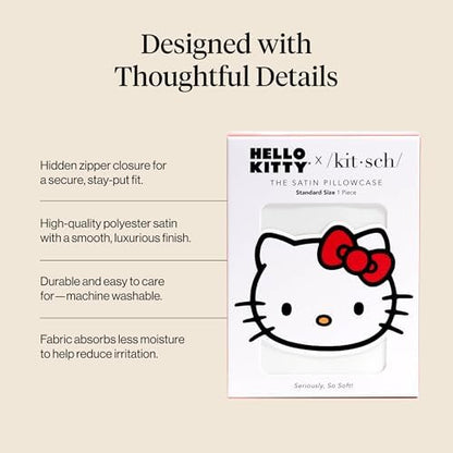 Kitsch x Hello Kitty Satin Pillowcase - Size 19x26, Ivory