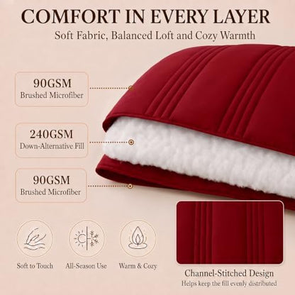 CozyLux Full Size Comforter Sets Dark Red- 7 Pieces Bed in a Bag
