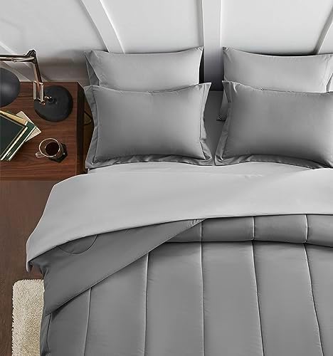 Maple&Stone Twin Comforter Set 5 Pieces Bed in a Bag Dark & Light Grey