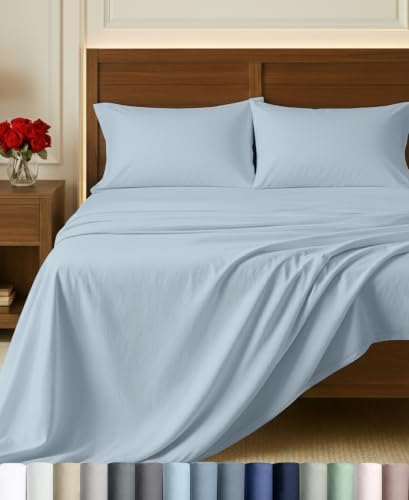 California Design Den 100% Egyptian Cotton Queen Bedsheets, Light Blue