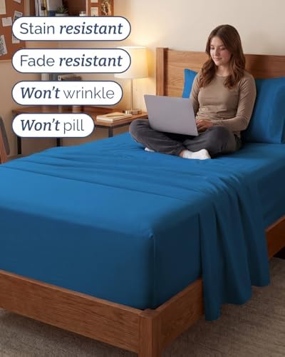 Extra Deep Twin XL Sheet Set - 3 Piece College Dorm Room - Denim Blue