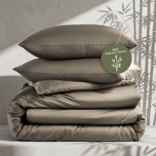 EverGrace 100% Rayon from Bamboo Duvet Cover Set, Queen Size, Mocha Brown