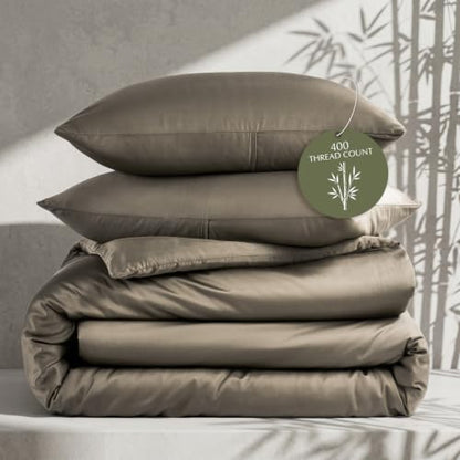 EverGrace 100% Rayon from Bamboo Duvet Cover Set, King Size, Mocha Brown
