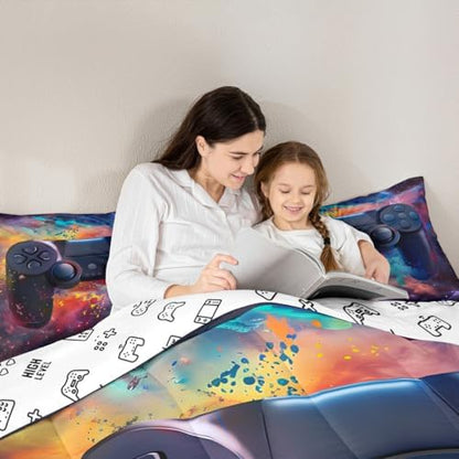Feelyou Gamer Comforter Toddler Size, Gaming Comforter Set for Kids Funny Gamer Bedding Set Game Room Decor Duvet Set Microfiber Bed Set