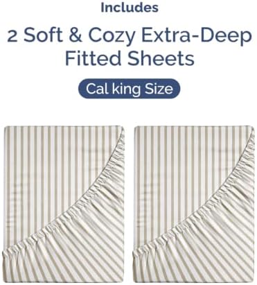 CGK Linens 2 Pack Extra Deep Cal King Fitted Sheets - Beige Stripes