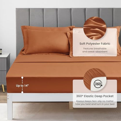 Love's cabin King Size Comforter Set Terracotta, 7 Pieces King Bed in a Bag, All Season Bedding Sets with 1 Comforter, 1 Flat Sheet, 1 Fitted Sheet, 2 Pillowcase and 2 Pillow Sham