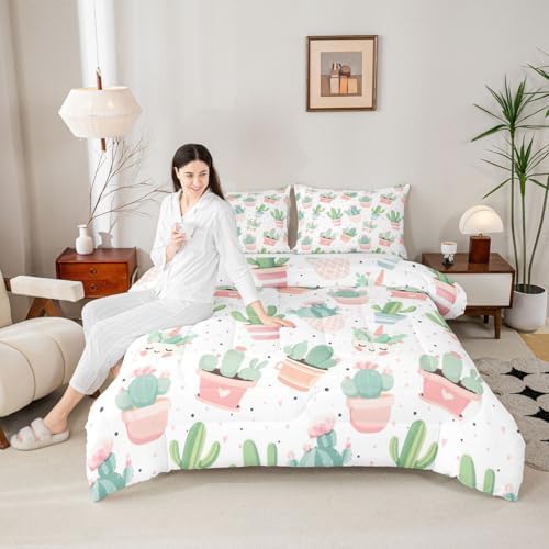 Feelyou Cute Cactus Comforter Set for Girls Kids