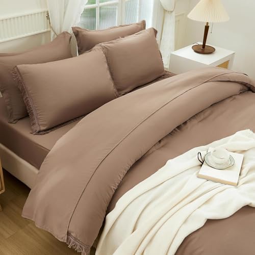 Andency Oversized King Comforter Set, 7 Pieces Taupe Bedding