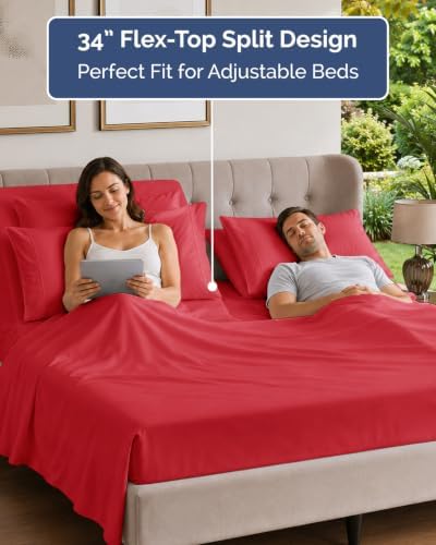 Flex Top Split Head King 6 Piece Sheet Set - Breathable & Cooling - Red