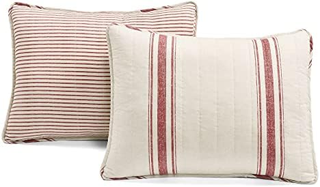 Lush Decor Farmhouse Stripe Reversible Cotton Quilt California King Size 3 Piece Set Red - Farmhouse Bedding Set - Cal King Quilt - Striped Bedding