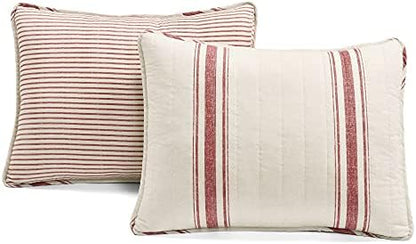 Lush Decor Farmhouse Stripe Reversible Cotton Quilt California King Size 3 Piece Set Red - Farmhouse Bedding Set - Cal King Quilt - Striped Bedding