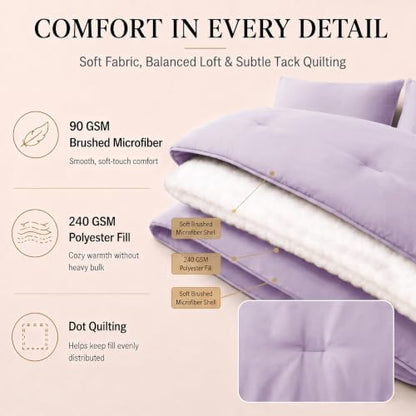 CozyLux Queen Comforter Set Lavender, 7 Pieces Bed in a Bag