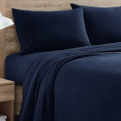 Flannel Sheets Warm and Cozy Deep Pocket Breathable All Season Bedding Set with Fitted, Flat and Pillowcases, Full, Navy