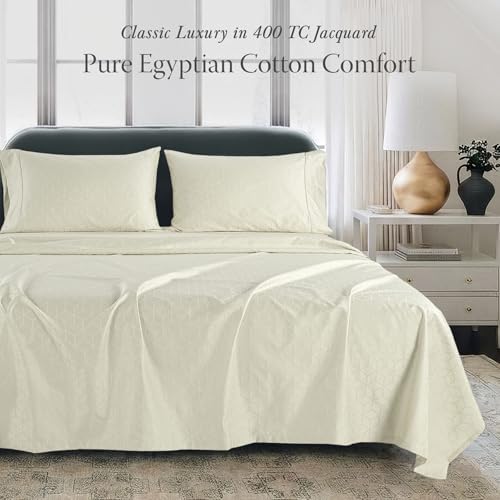 Threadmill 400TC Egyptian Cotton King Sheet Set, Sateen, Jacquard, Ivory