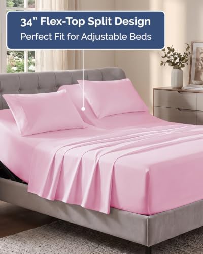 Flex Top Split Head King Sheet Set - 4 Piece Extra Deep Sheets - Light Pink
