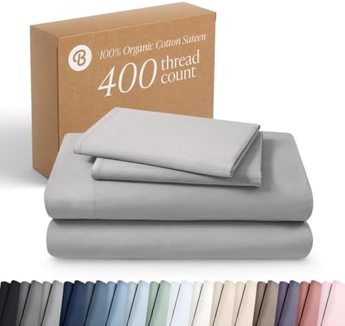 Bare Home 100% Organic Cotton Sateen Sheet Set (King, Light Grey)
