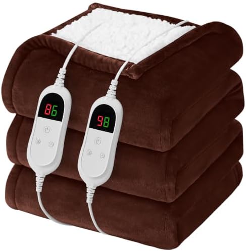 Heated Electric Blanket Queen Size, Dual Control, 84" x 90", Coffee