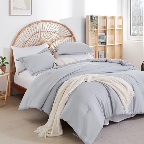 weigelia Queen Comforter Set 7 Pieces Queen Size Comforter Set Light Grey Comforter Queen Size Soft Comforter with Fitted Sheets, Flat Sheets, Pillow Shams, and Pillowcases