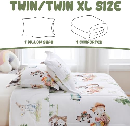 Yibeizi Camper Animal Print Comforter Set Twin Woodland Bedding