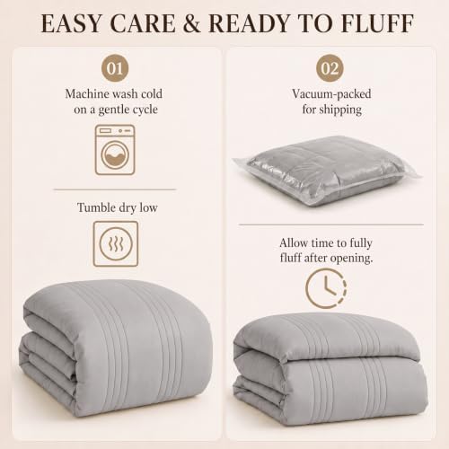 CozyLux King Size Comforter Set French Grey- 7 Pieces Bed in a Bag