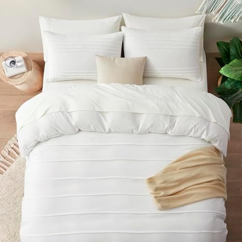 Oli Anderson 3PCS Pleated Duvet Cover Set, White, Queen