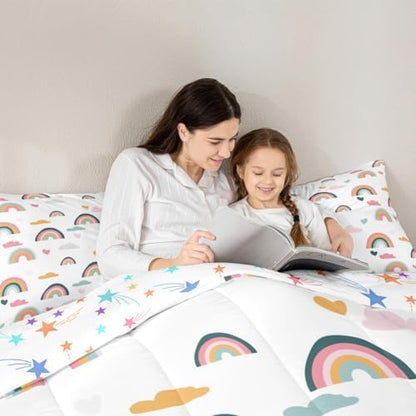 Erosebridal Kids Rainbow Bedding Set, Girly Love Heart Comforter Set Full Size Cartoon Rainbow Cloud Duvet Sets for Girls Boys Women Bedroom Decor, Soft Microfiber Down Comforter 3 Pieces,Colorful