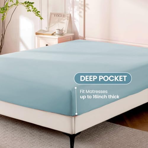ROSE&RISY Full Sheet Set, 4 Pieces Soft Bedding Full Sheet Set, Breathable and Cooling Sheets, Deep Pocket with 1 Fitted Sheet, 1 Flat Sheet, 2 Pillow Cases (Light Blue, Full Size)