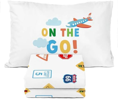 Sunny Side Up On The Go Twin Sheet Set - 3 Piece Kids Bedding Set Includes Pillow Cover - Super Soft Vehicles Microfiber Sheets