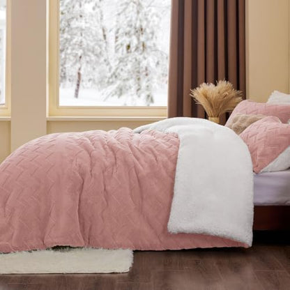 BEDELITE Fluffy Sherpa King Comforter Set,Dusty Pink